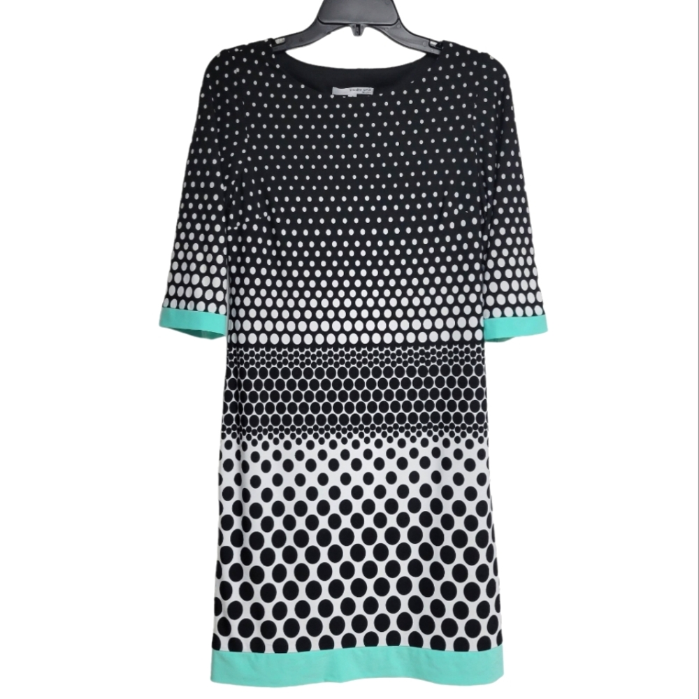 Studio One Black/White Polka Dot with Mint Hemline Dress Size: S